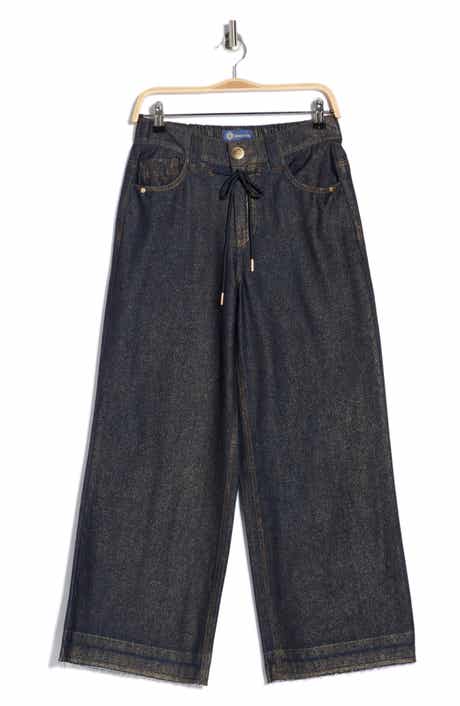 Democracy Cinch Waist Raw Ankle Wide Leg Jeans