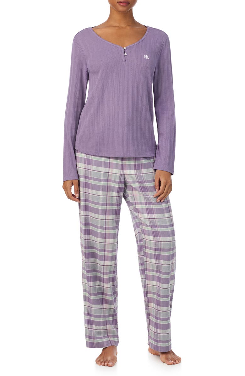 Lauren Ralph Lauren Henley Pajamas, Alternate, color, Multi Plaid