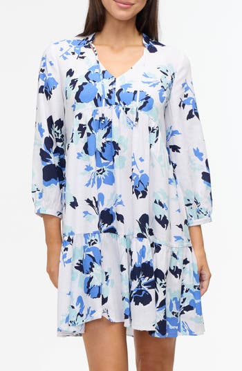 Ellen Tracy Floral Tiered Babydoll Dress In Azure Bouquet