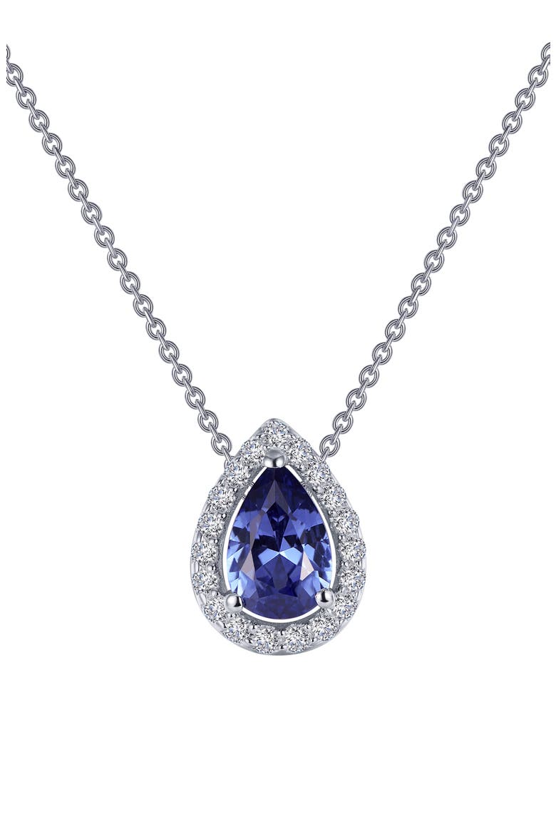 Classic Simulated Tanzanite Halo Pendant Necklace, Main, color, TANZANITE/ CLEAR/ SILVER
