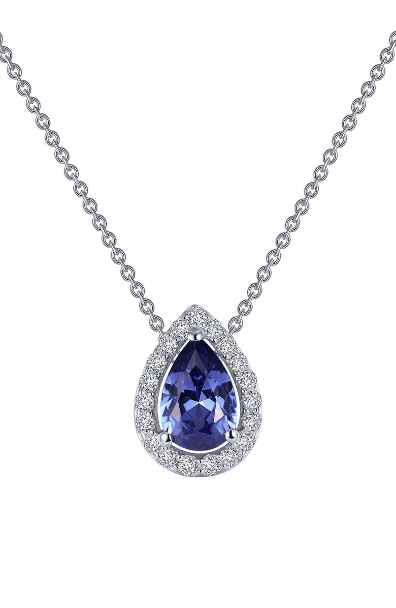 Lafonn Classic Simulated Tanzanite Halo Pendant Necklace, Main, color, 