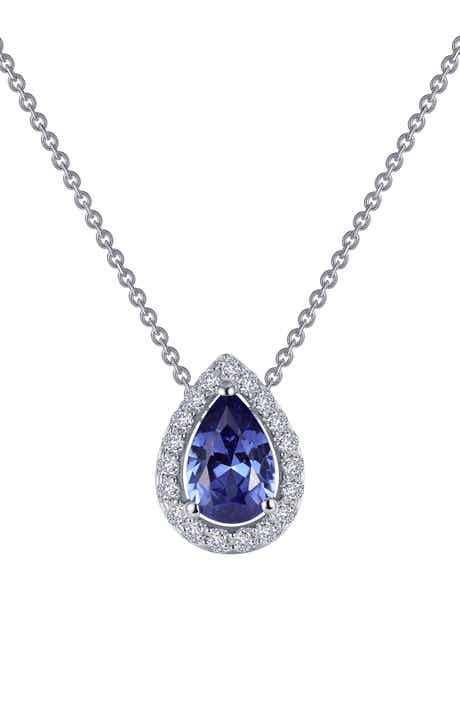 Lafonn Classic Simulated Tanzanite Halo Pendant Necklace