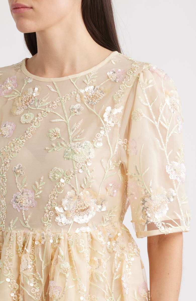 Sister Jane Sunrise Sequin Embellished Babydoll Dress, Alternate, color, Beige