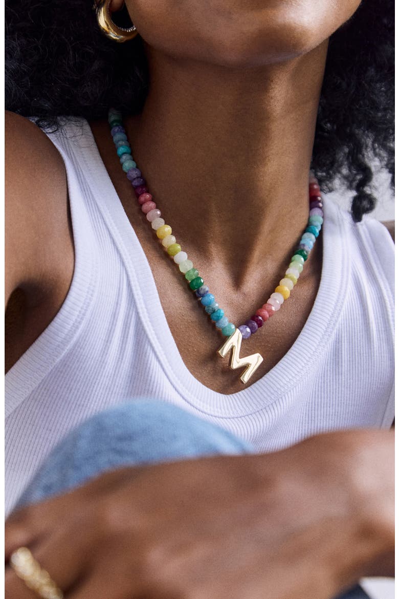 Rainbow Beaded Initial Pendant Necklace, Alternate, color, RAINBOW MULTI - Z