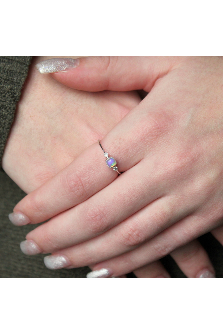 Cushion Cut Opal & Diamond Birthstone Ring in 14K Gold, Alternate, color, White Gold