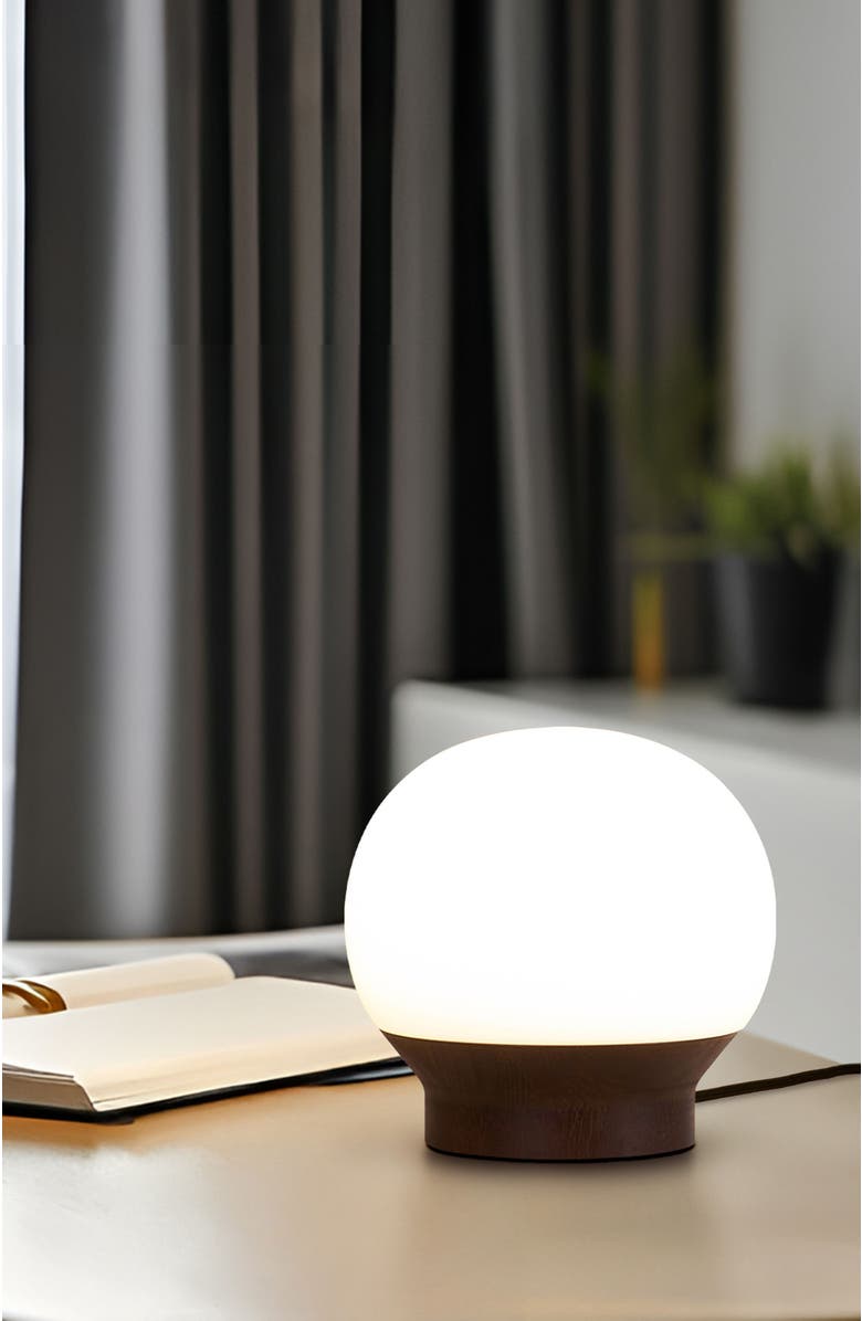 Brightech Marlow 6" LED Dimmable Globe Table Lamp With Wooden Base, Alternate, color, Brown