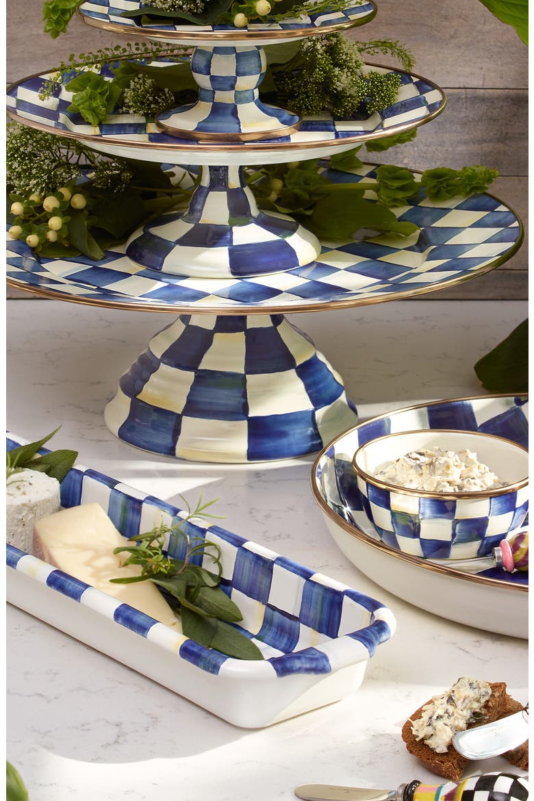 Royal Check Pedestal Platter, Alternate, color, BLUE/ WHITE
