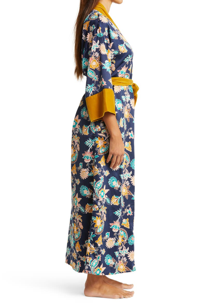 Velveteen Trim Satin Robe, Alternate, color, NAVY PEACOAT PAISLEY FLORAL