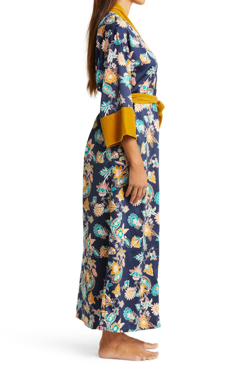 Nordstrom Velveteen Trim Satin Robe, Alternate, color, Navy Peacoat Paisley Floral