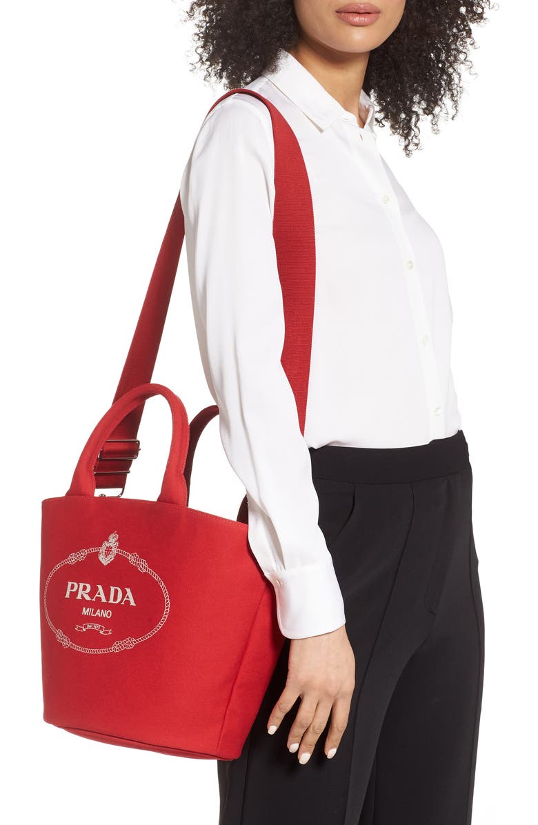 Prada Canapa Round Canvas Tote, Alternate, color,
