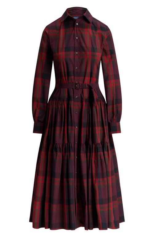 Polo Ralph Lauren Plaid Tiered Shirtdress In Red