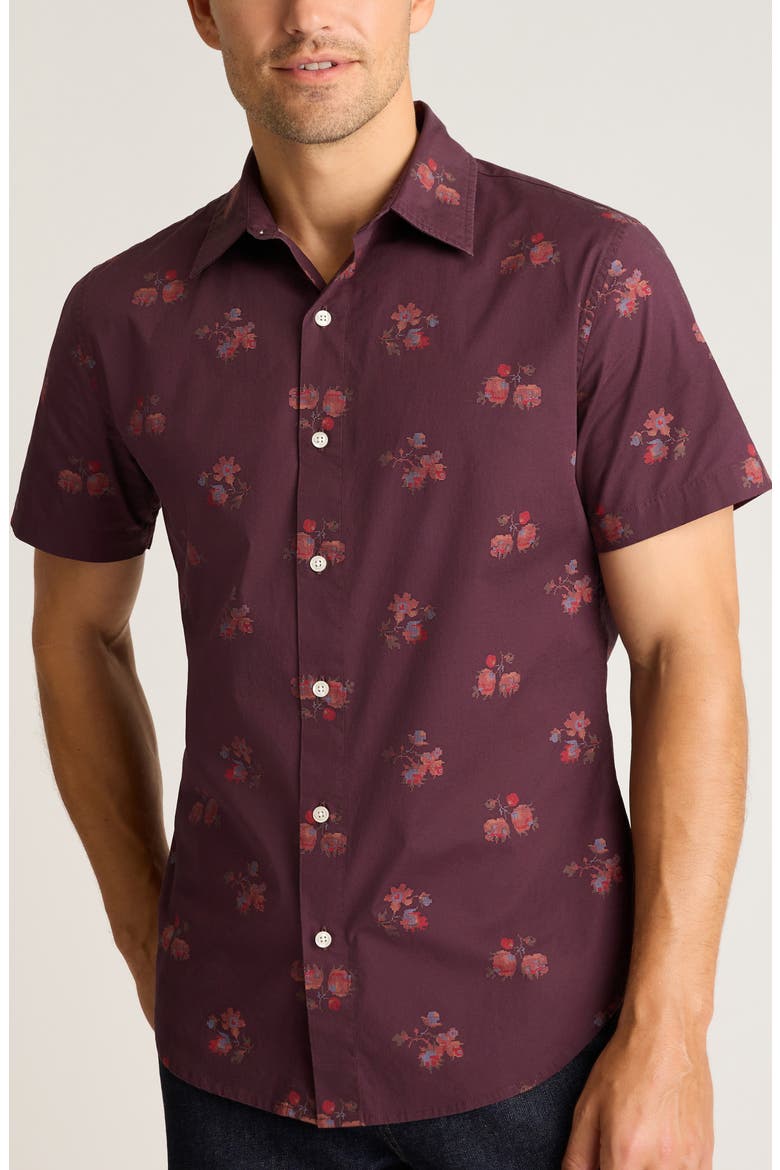 Riviera Slim Fit Floral Short Sleeve Stretch Cotton Button-Up Shirt, Main, color, VINTAGE NEEDLEPOINT