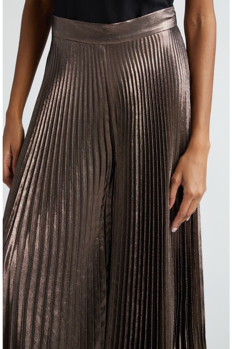 Panteon Pleated Metallic Silk Blend Wide Leg Pants, Alternate, color, BRONZE