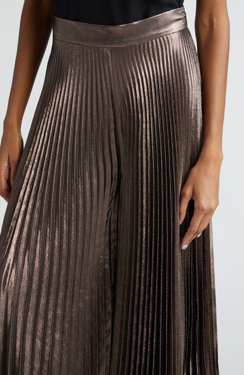 Max Mara Panteon Pleated Metallic Silk Blend Wide Leg Pants, Alternate, color, Bronze