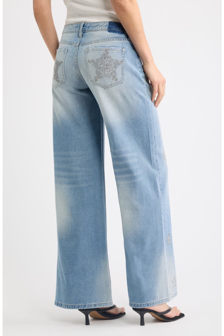 Star Studded Low Rise Wide Leg Jeans, Alternate, color, VINTAGE LIGHT WASH