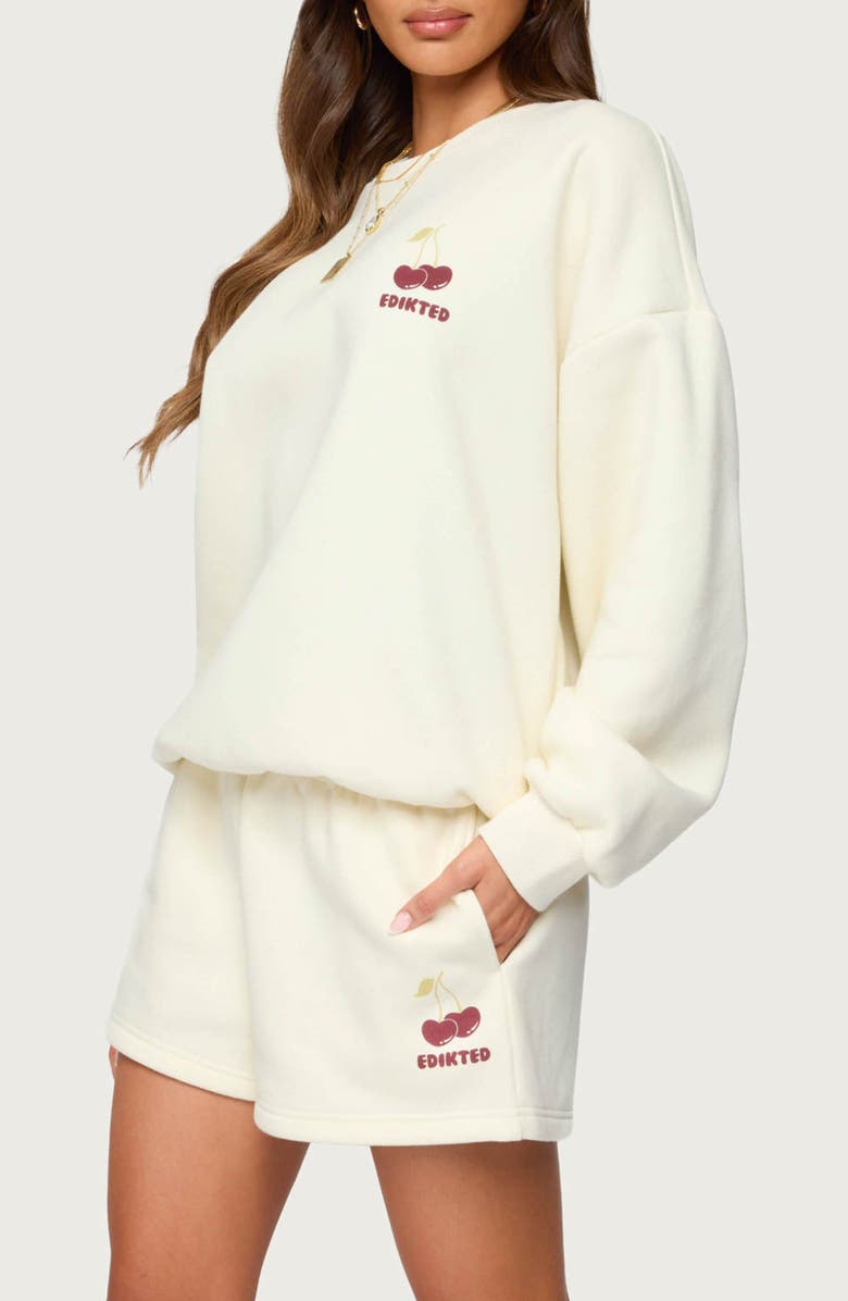 EDIKTED Cherry Babe Oversize Sweatshirt, Alternate, color, Cream