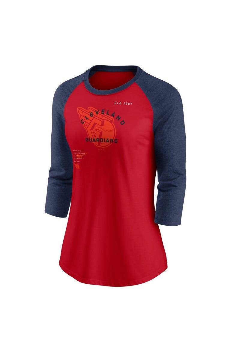 Women's Nike Red/Navy Cleveland Guardians Next Up Tri-Blend Raglan 3/4-Sleeve T-Shirt, Alternate, color, Red