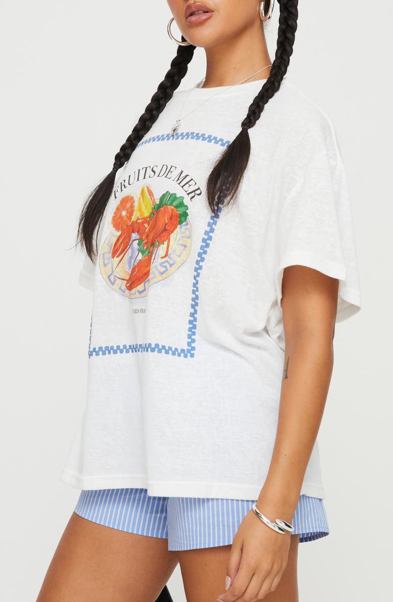 Princess Polly Larry Lobster Oversize Graphic T-Shirt, Alternate, color, White