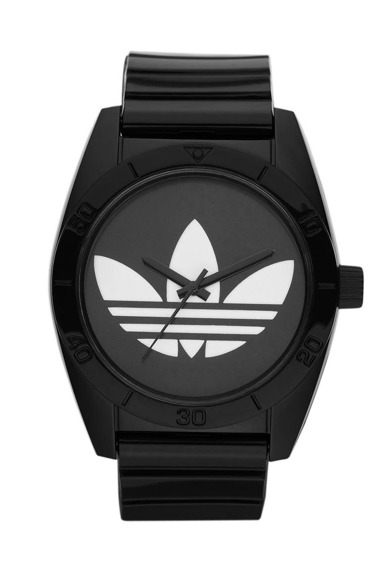 'Santiago' Polyurethane Strap Watch, 42mm, Main, color, BLACK/ WHITE