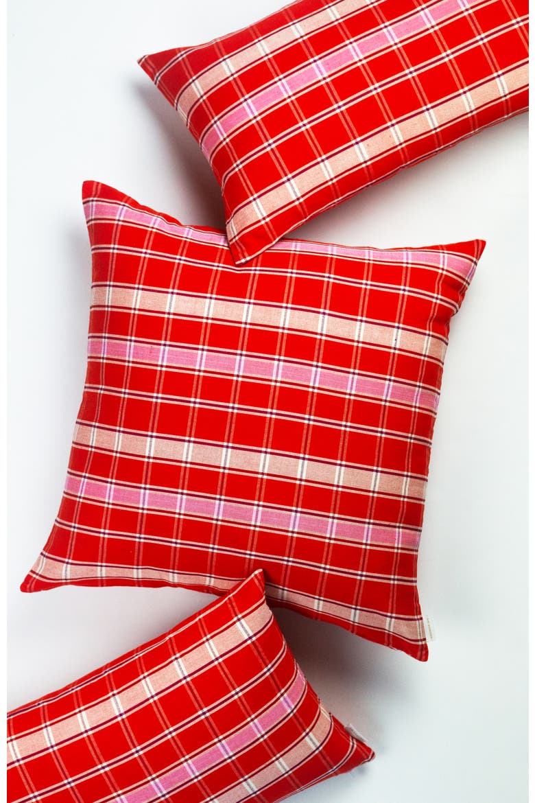 Handwoven Holly Cotton Throw Pillow, Alternate, color, Red