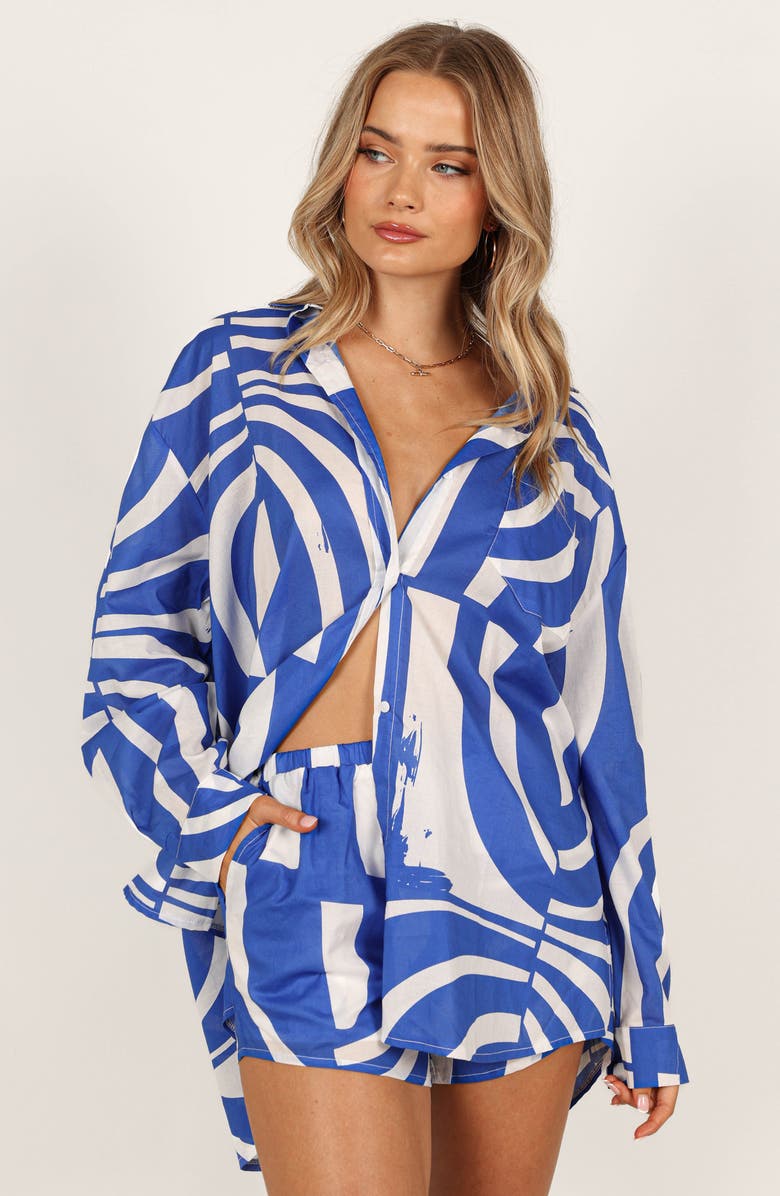 Petal & Pup Heather Cotton Shorts, Alternate, color, Blue Print