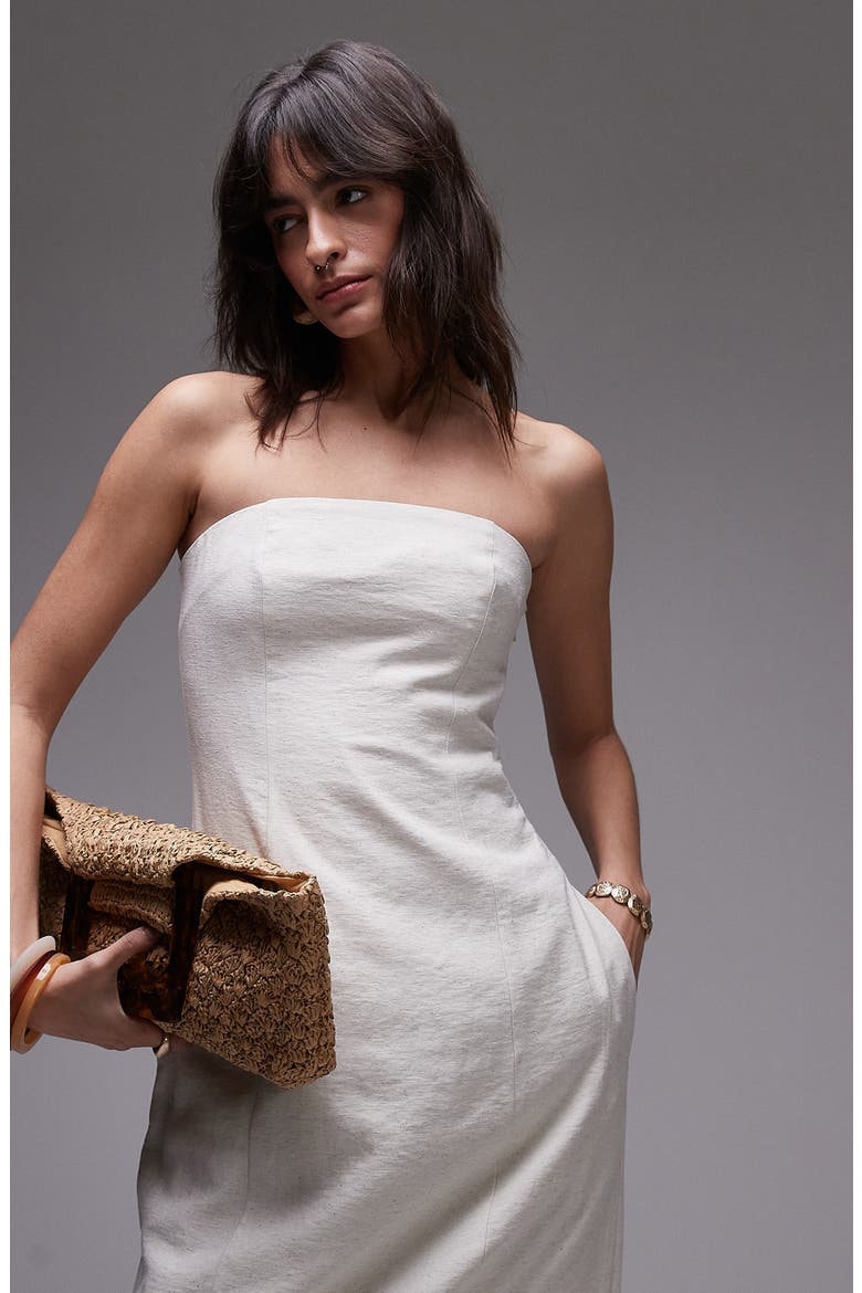 Strapless Linen Maxi Dress, Alternate, color, BEIGE