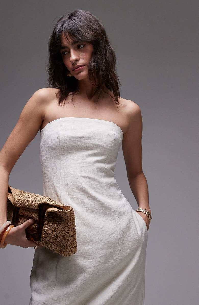 Topshop Strapless Linen Maxi Dress, Alternate, color,