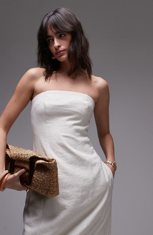 Topshop Strapless Linen Maxi Dress In White