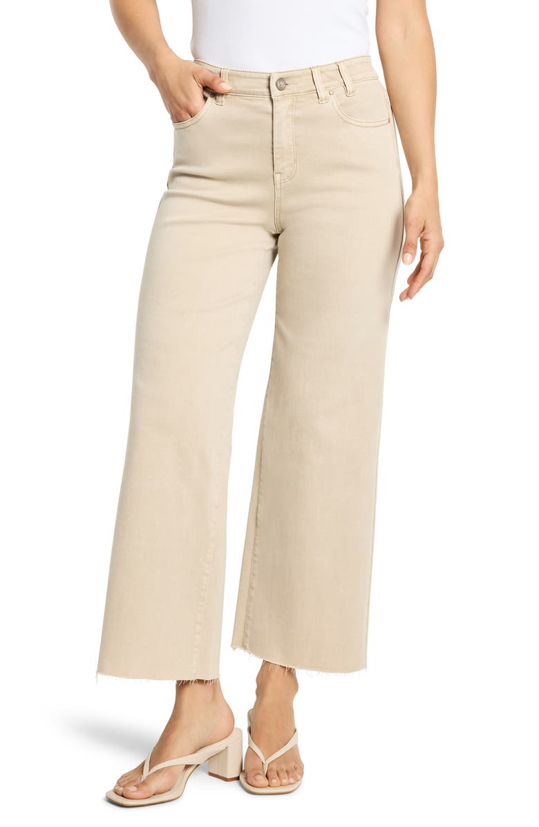 NIC+ZOE Weekend Raw Hem Mid Rise Ankle Wide Leg Jeans, Main, color, Chamois