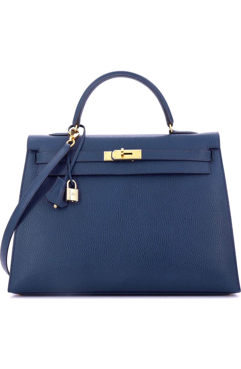 Pre-Owned Hermes Kelly Handbag Blue Ardennes with Gold Hardware 35, Main, color, Bleu Saphir