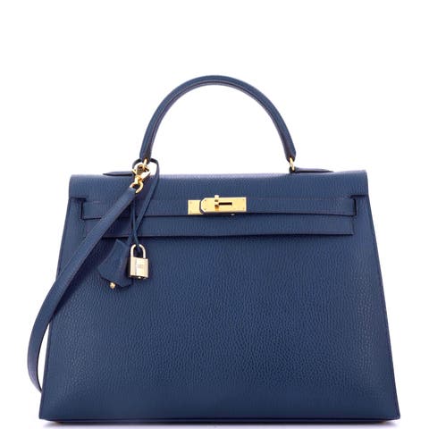 Kelly Handbag Blue Ardennes with Gold Hardware 35