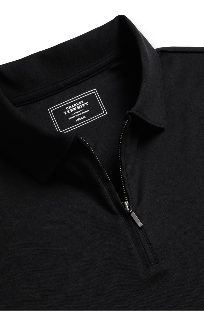 Charles Tyrwhitt Plain Short Sleeve Zip Jersey Polo, Alternate, color, Black