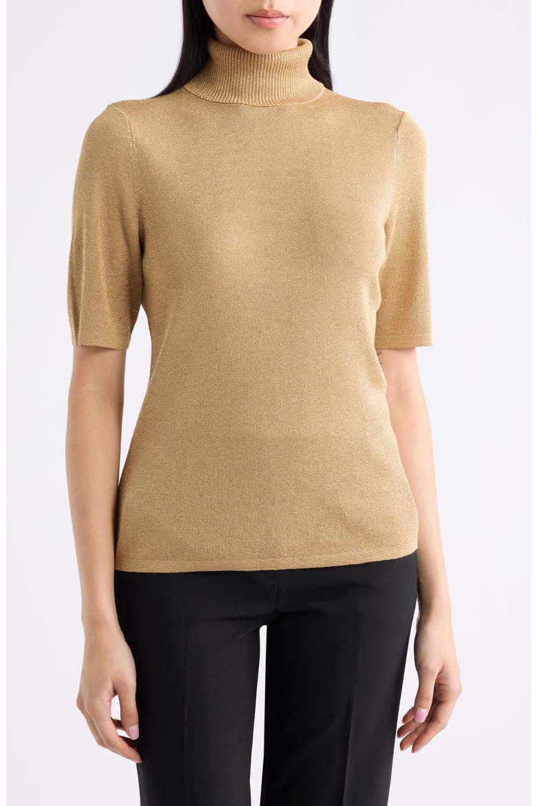 Metallic Short Sleeve Turtleneck Sweater, Main, color, LIGHT GOLD