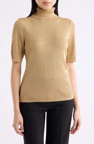 Anne Klein Metallic Short Sleeve Turtleneck Sweater