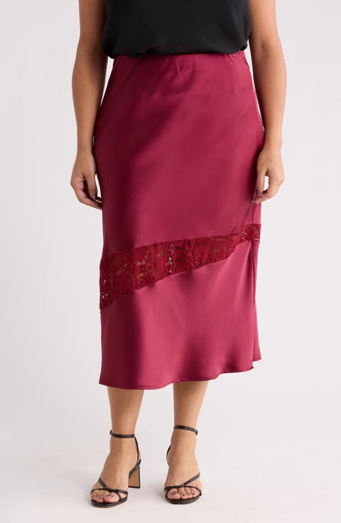 Satin & Lace Midi Skirt (Plus)