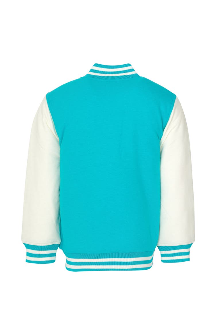 Moana Varsity Bomber Jacket, Alternate, color, Moana Teal