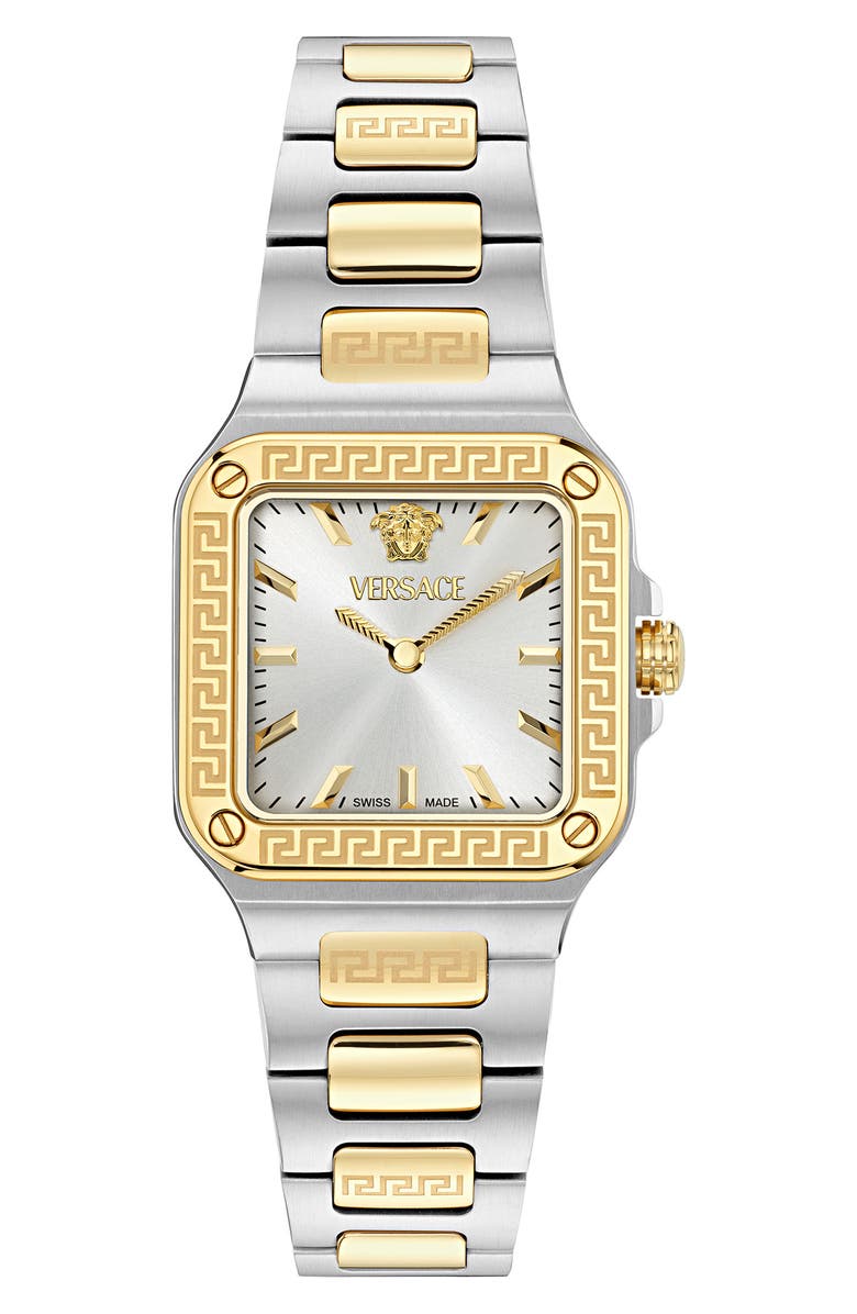 Versace Greca Edge Two-Tone Bracelet Watch, 30mm x 30mm, Main, color, Silver/ Two Tone
