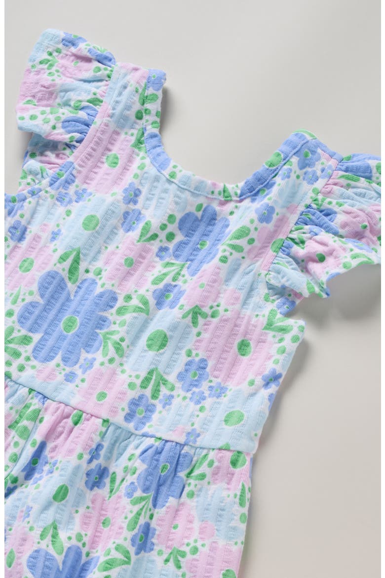 Kids' Print Flutter Sleeve Rib Romper, Alternate, color, WHITE- BLUE MEADOW FLORAL