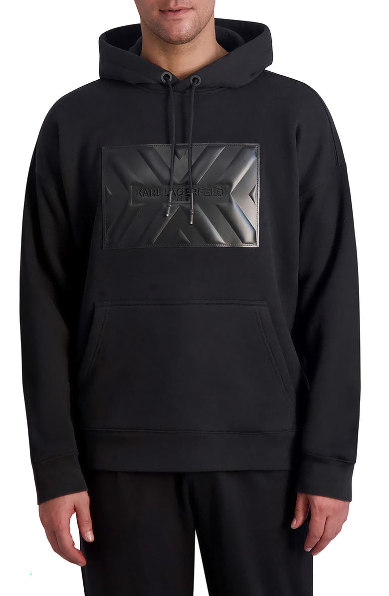 KARL LAGERFELD PARIS Logo Patch Hoodie, Main, color, 