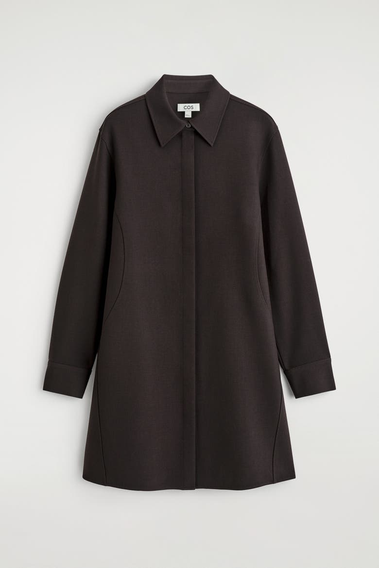 Long-Sleeved Mini Shirt Dress, Alternate, color, DARK BROWN