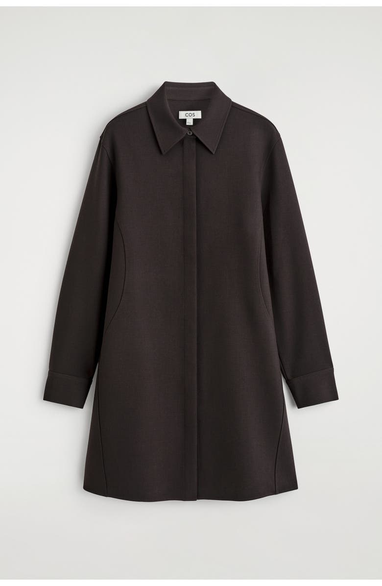 COS Long-Sleeved Mini Shirt Dress, Alternate, color, Dark Brown