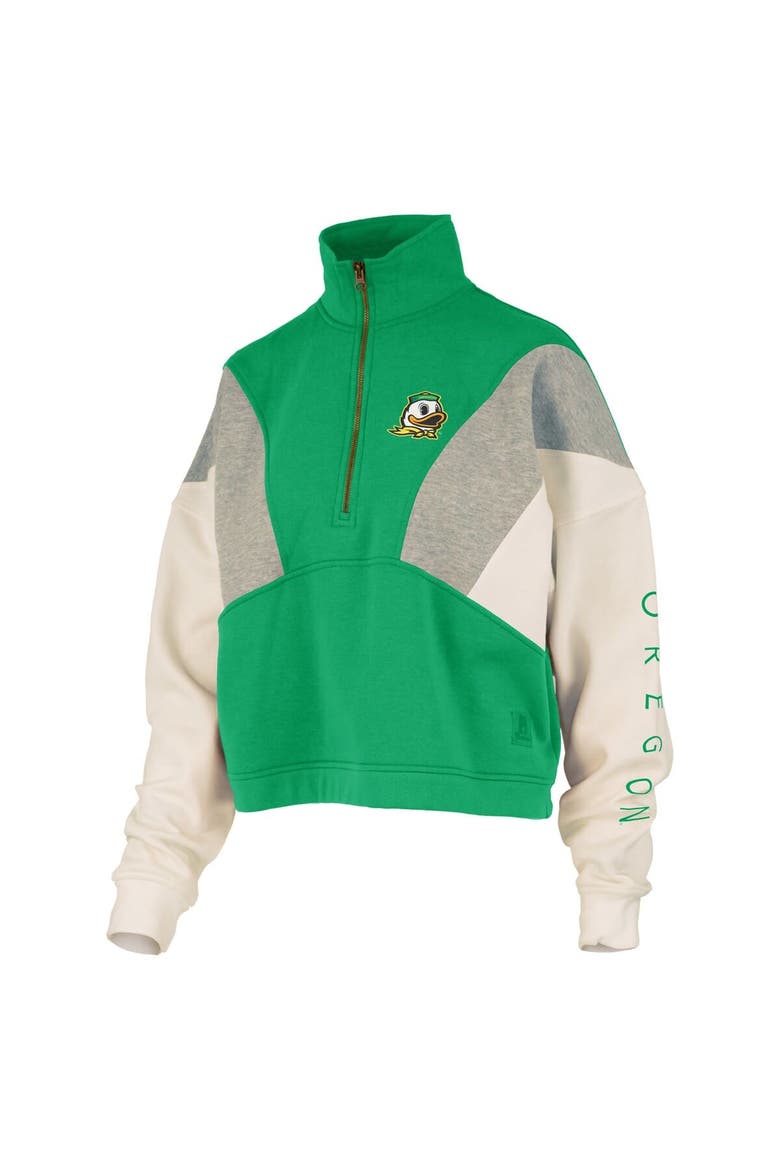 Women's Pressbox  Green Oregon Ducks Ferrara Color Block Quarter-Zip Sweatshirt, Alternate, color, Green