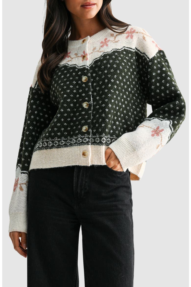 Fair Isle Floral Cardigan, Main, color, CREAM HUNTER GREEN