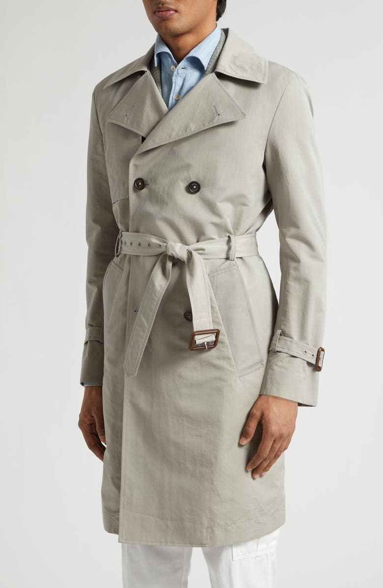 Eleventy Cotton & Silk Trench Coat, Alternate, color, Military Green