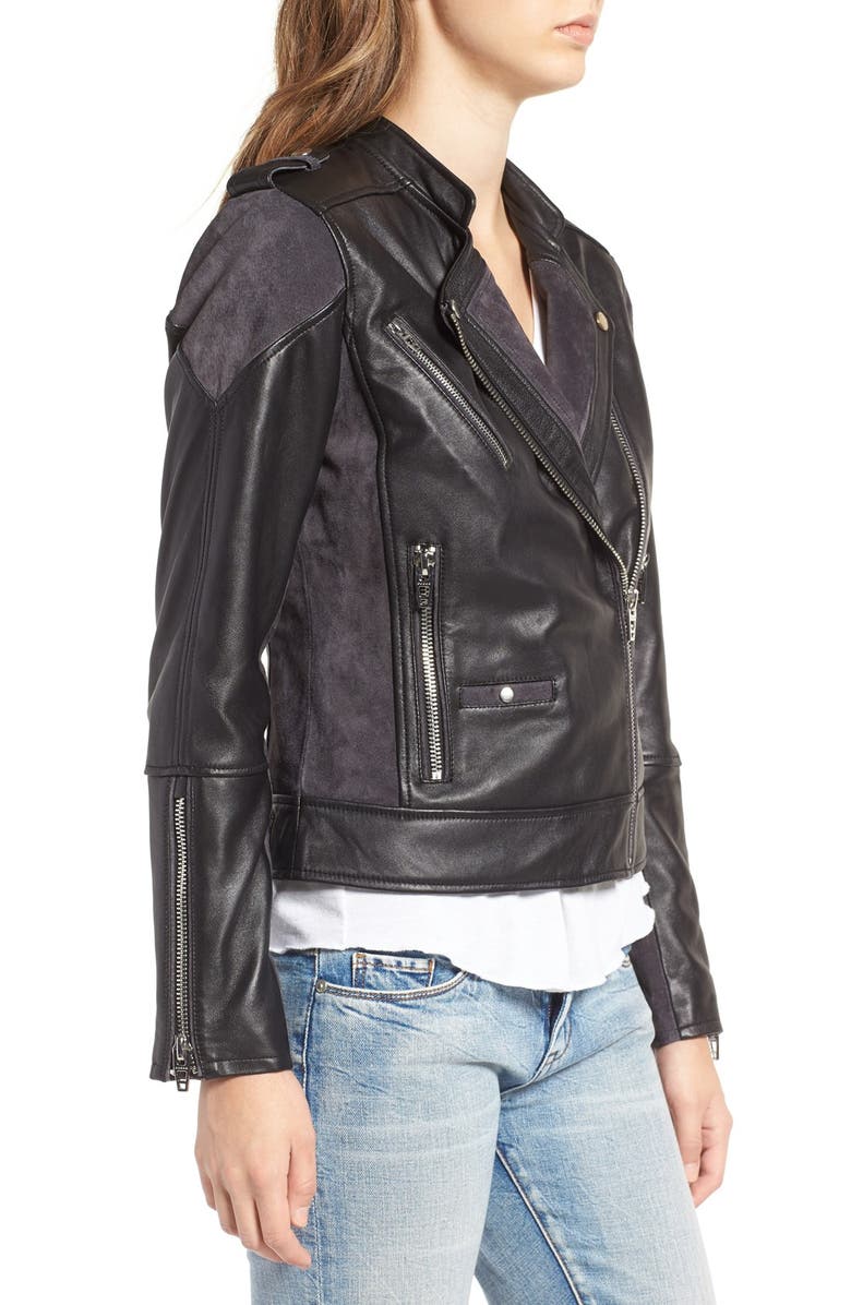 BLANKNYC Genuine Leather & Suede Moto Jacket, Alternate, color, 