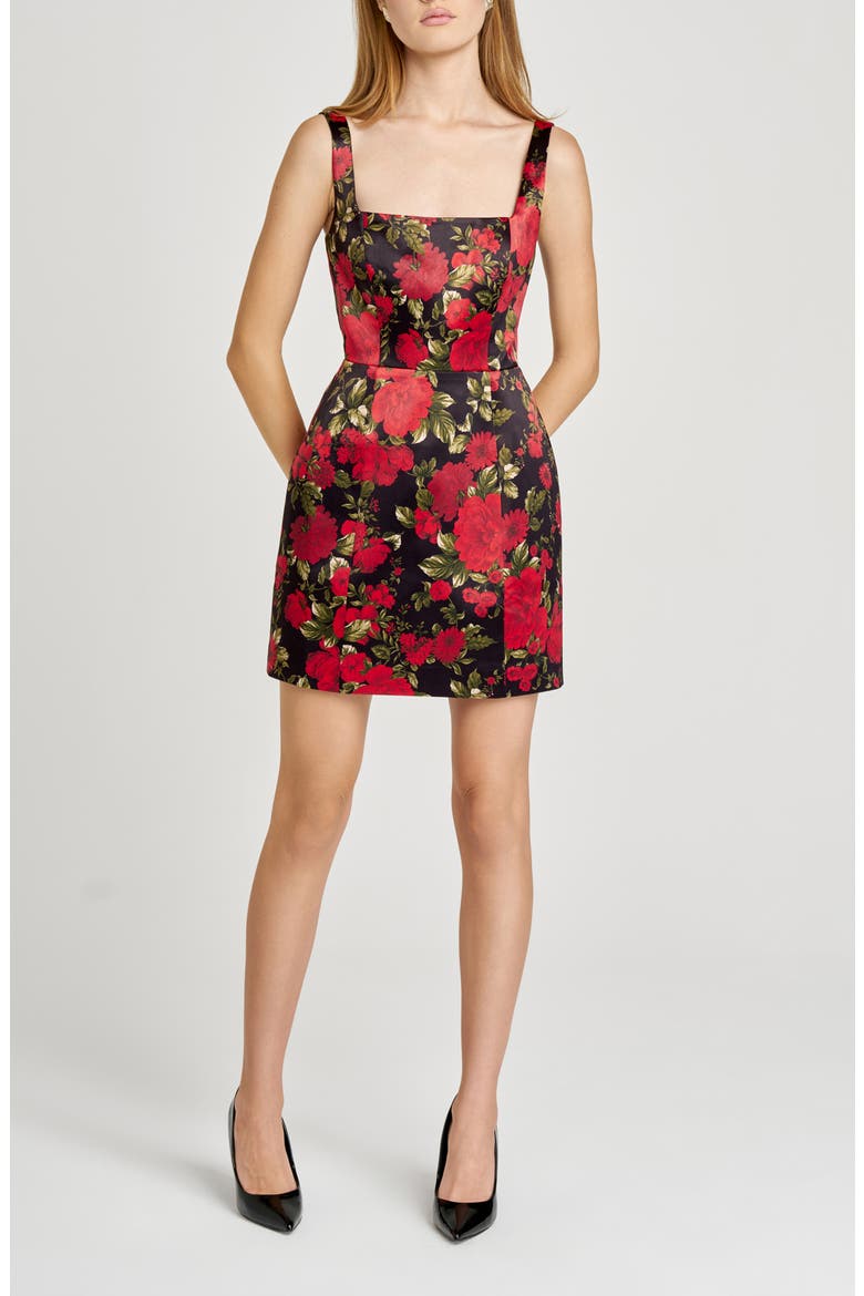 Clara Floral Satin Minidress, Main, color, RED ROSES