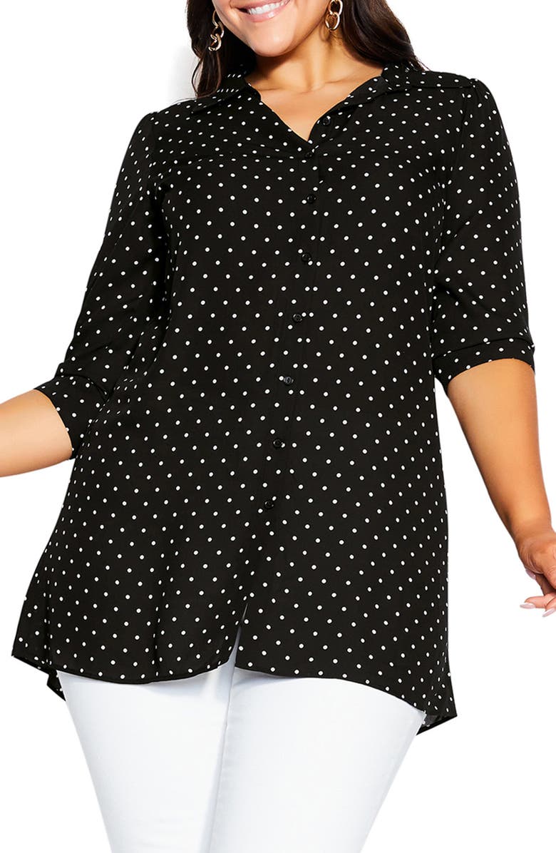 City Chic Dainty Spot Button-Up Shirt, Main, color, 