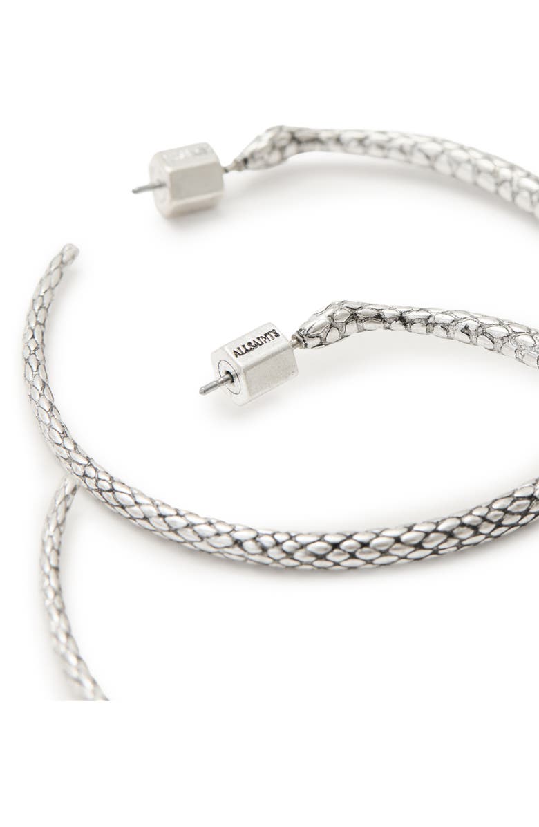 AllSaints Serpent Hoop Earrings, Alternate, color, Warm Silver