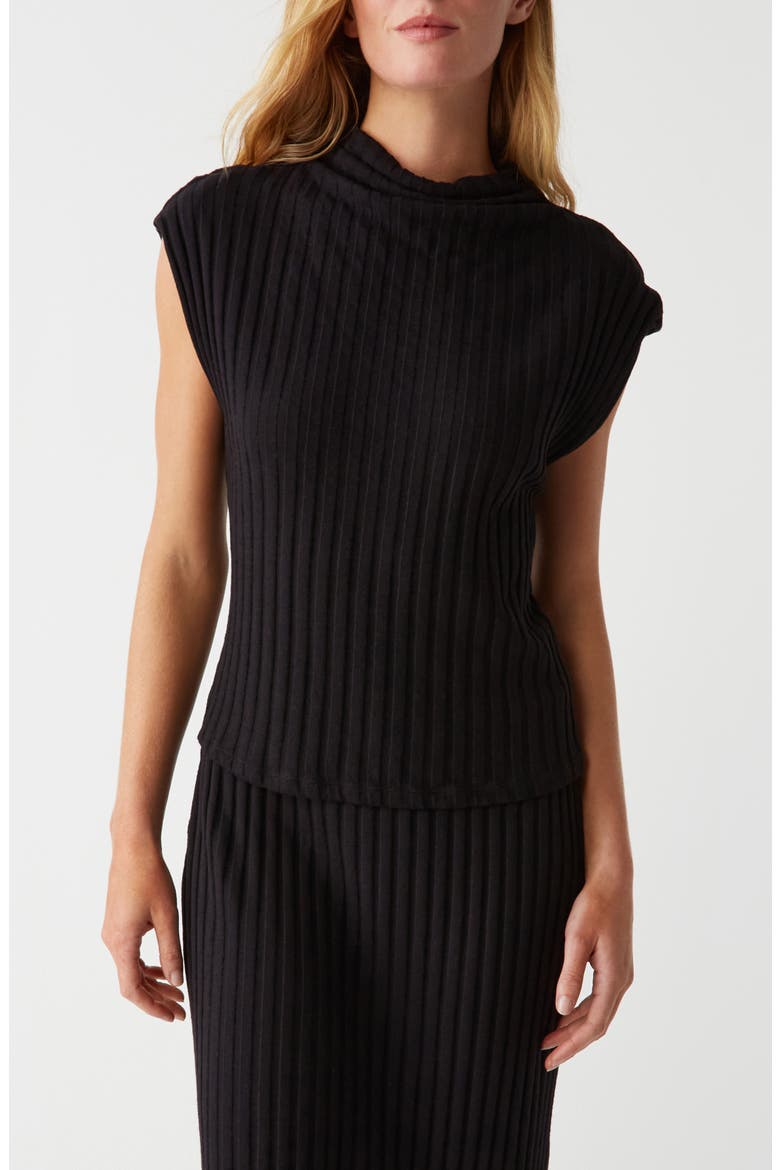 Nara Rib Funnel Neck Cotton Blend Knit Top, Main, color, BLACK