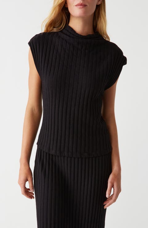 Nara Rib Funnel Neck Cotton Blend Knit Top